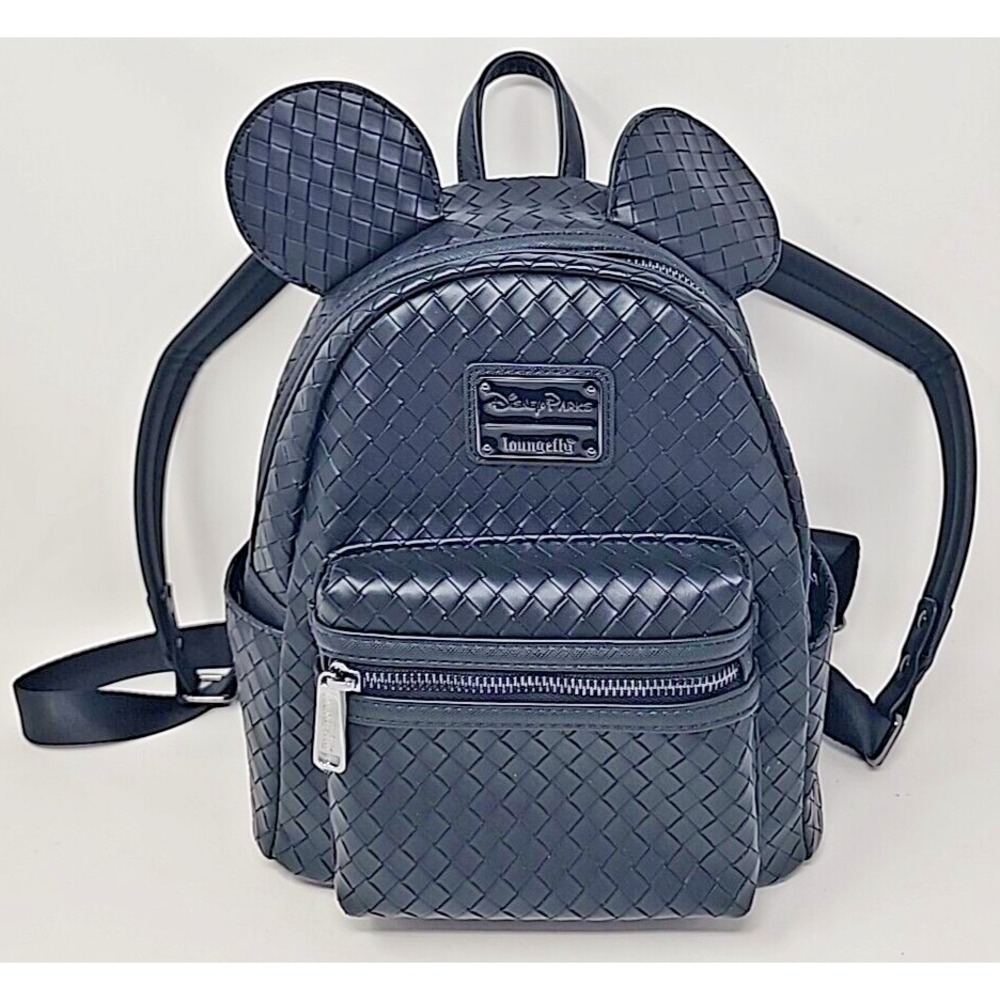 Vintage Disney Loungefly Mickey Mouse Ears Black Woven Mini Backpack NWOT U299